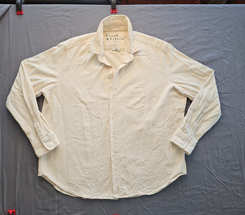 Frank & Eileen Eileen Shirt Womens L Ivory Cotton Button Down Italian Woven